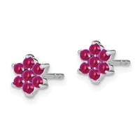14k White Gold Ruby Floral Post Earrings-EM7199-RU-W
