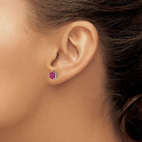 14k White Gold Ruby Floral Post Earrings-EM7199-RU-W