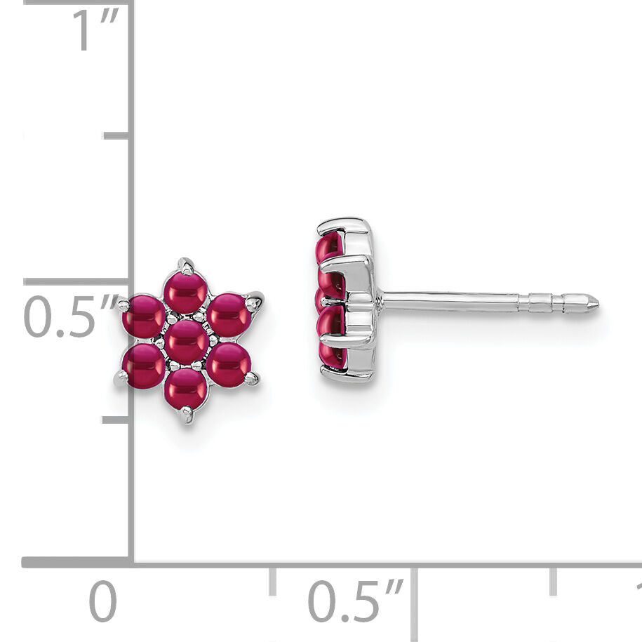 14k White Gold Ruby Floral Post Earrings-EM7199-RU-W