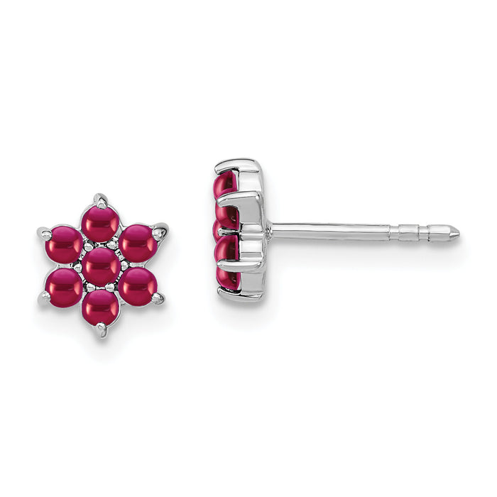 14k White Gold Ruby Floral Post Earrings-EM7199-RU-W