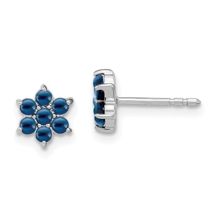 14k White Gold Sapphire Floral Post Earrings-EM7199-SA-W