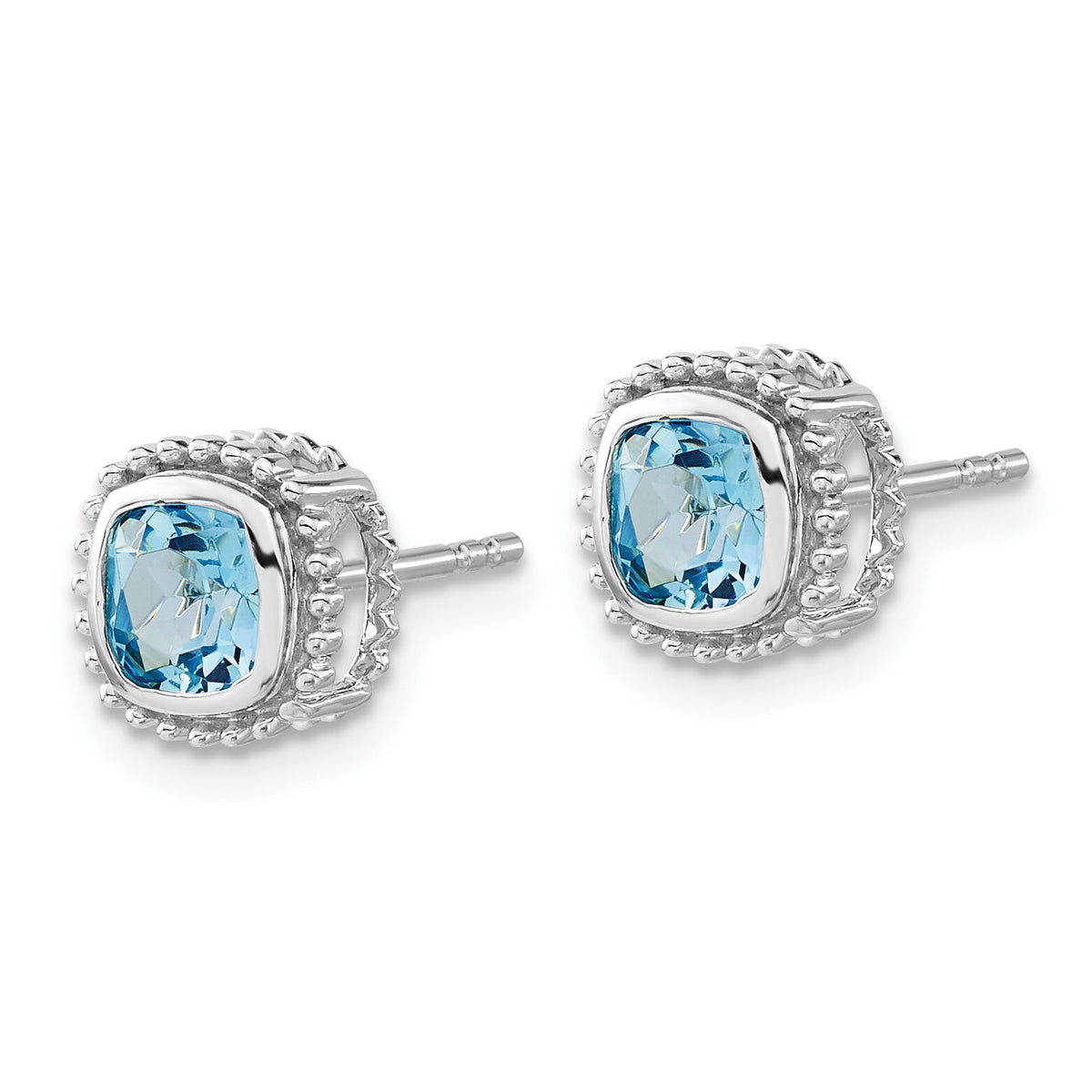 14k White Gold Cushion Blue Topaz Earrings-EM7201-BT-W