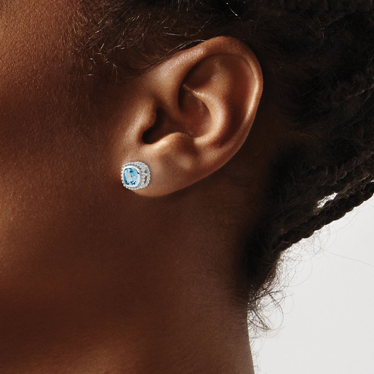14k White Gold Cushion Blue Topaz Earrings-EM7201-BT-W