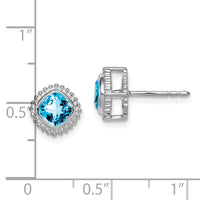 14k White Gold Cushion Blue Topaz Earrings-EM7201-BT-W