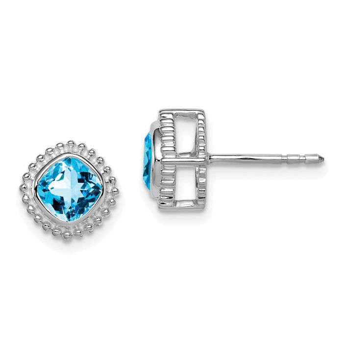 14k White Gold Cushion Blue Topaz Earrings-EM7201-BT-W