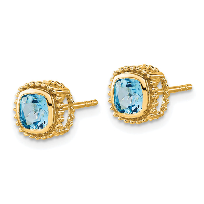 14k Cushion Blue Topaz Earrings-EM7201-BT-Y