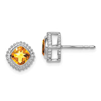 14k White Gold Cushion Citrine Earrings-EM7201-CI-W