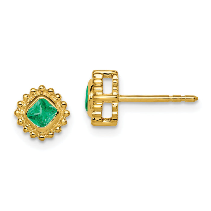 14k Cushion Emerald Earrings-EM7201-EM-Y