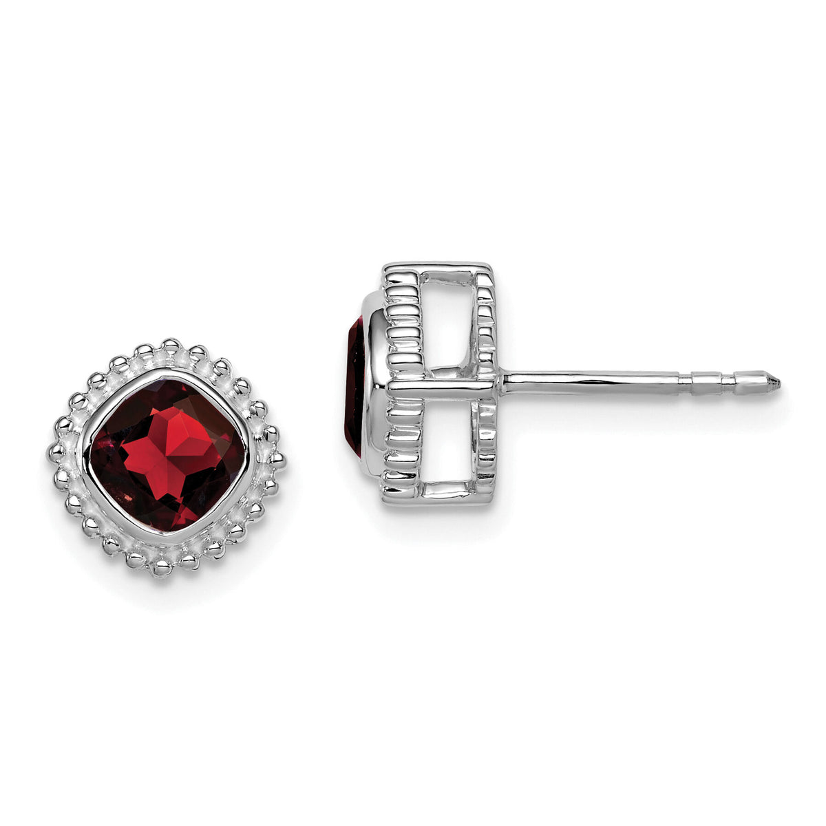 14k White Gold Cushion Garnet Earrings-EM7201-GA-W
