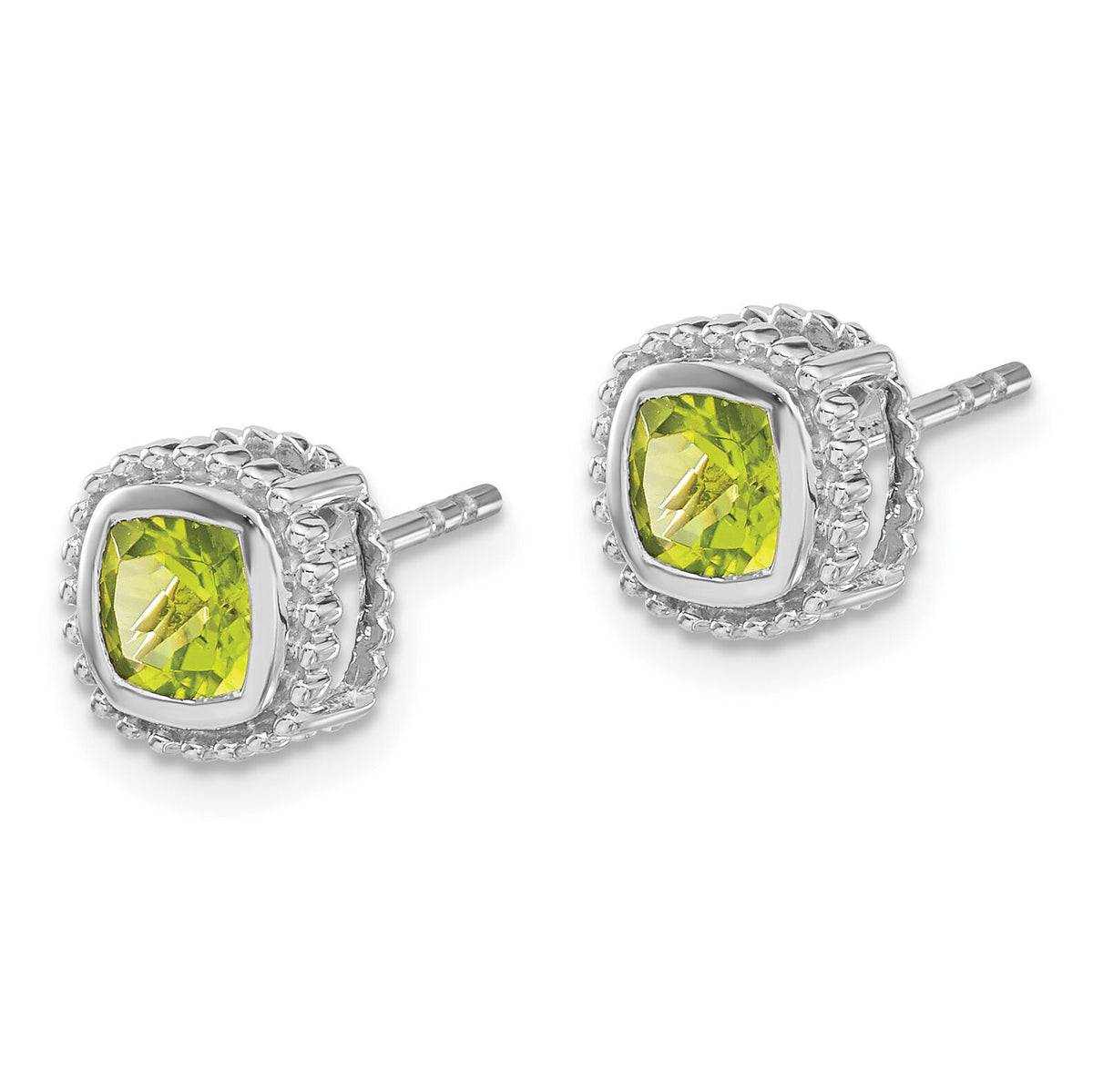 14k White Gold Cushion Peridot Earrings-EM7201-PE-W