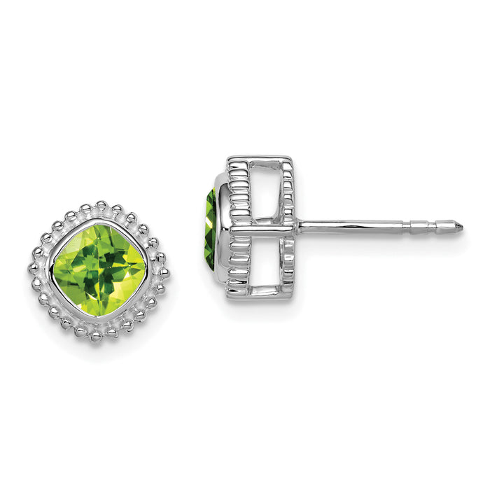 14k White Gold Cushion Peridot Earrings-EM7201-PE-W