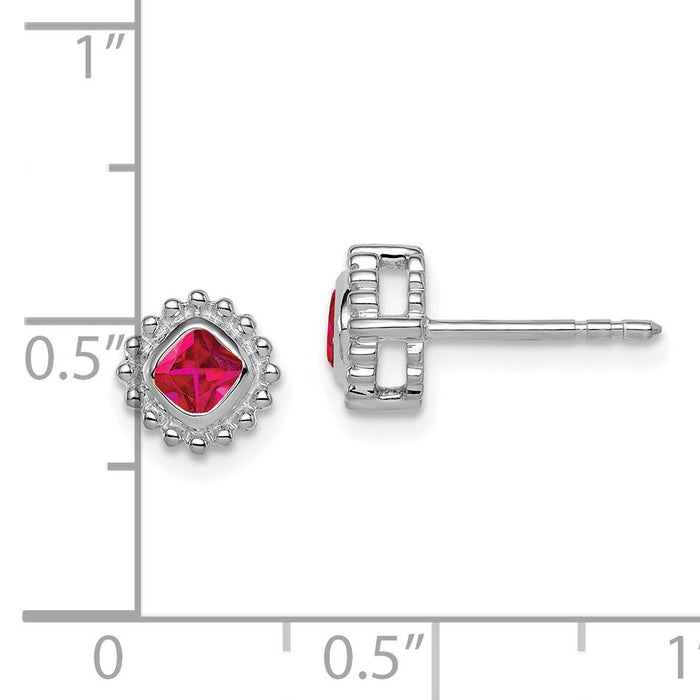 14k White Gold Cushion Ruby Earrings-EM7201-RU-W