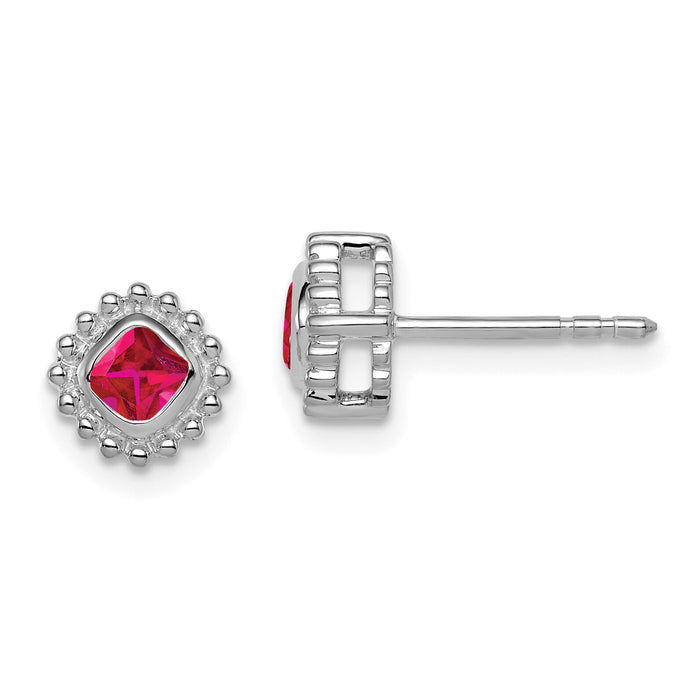 14k White Gold Cushion Ruby Earrings-EM7201-RU-W