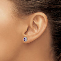 14k White Gold Oval Amethyst Post Earrings-EM7202-AM-W