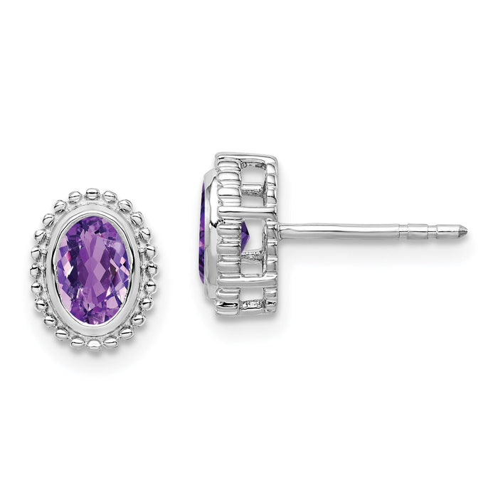 14k White Gold Oval Amethyst Post Earrings-EM7202-AM-W