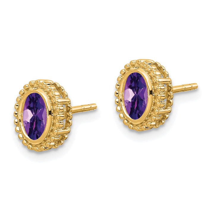 14k Oval Amethyst Post Earrings-EM7202-AM-Y