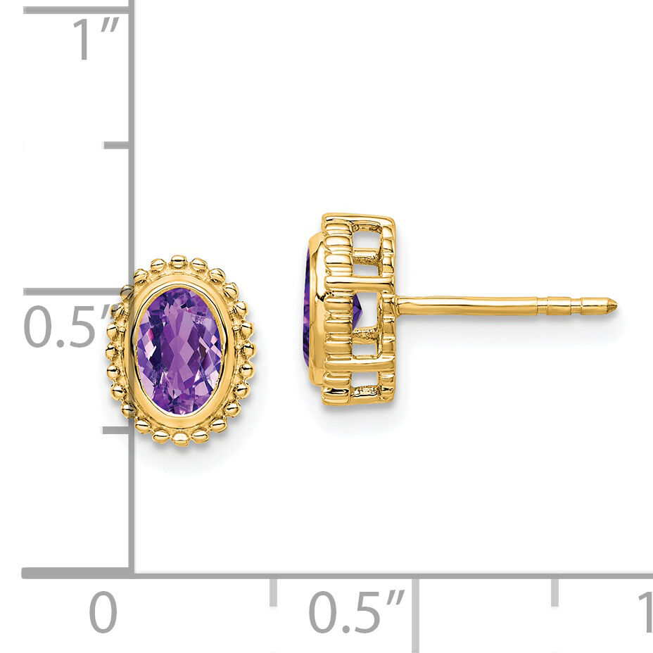 14k Oval Amethyst Post Earrings-EM7202-AM-Y