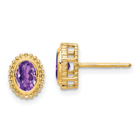 14k Oval Amethyst Post Earrings-EM7202-AM-Y