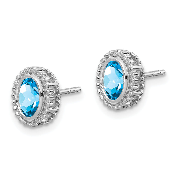 14k White Gold Oval Blue Topaz Post Earrings-EM7202-BT-W