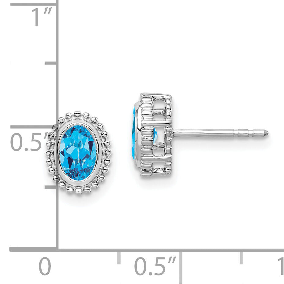 14k White Gold Oval Blue Topaz Post Earrings-EM7202-BT-W