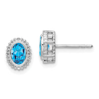 14k White Gold Oval Blue Topaz Post Earrings-EM7202-BT-W