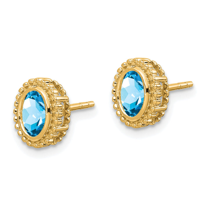 14k Oval Blue Topaz Post Earrings-EM7202-BT-Y