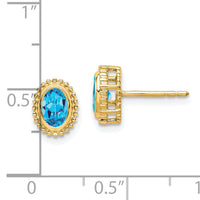 14k Oval Blue Topaz Post Earrings-EM7202-BT-Y