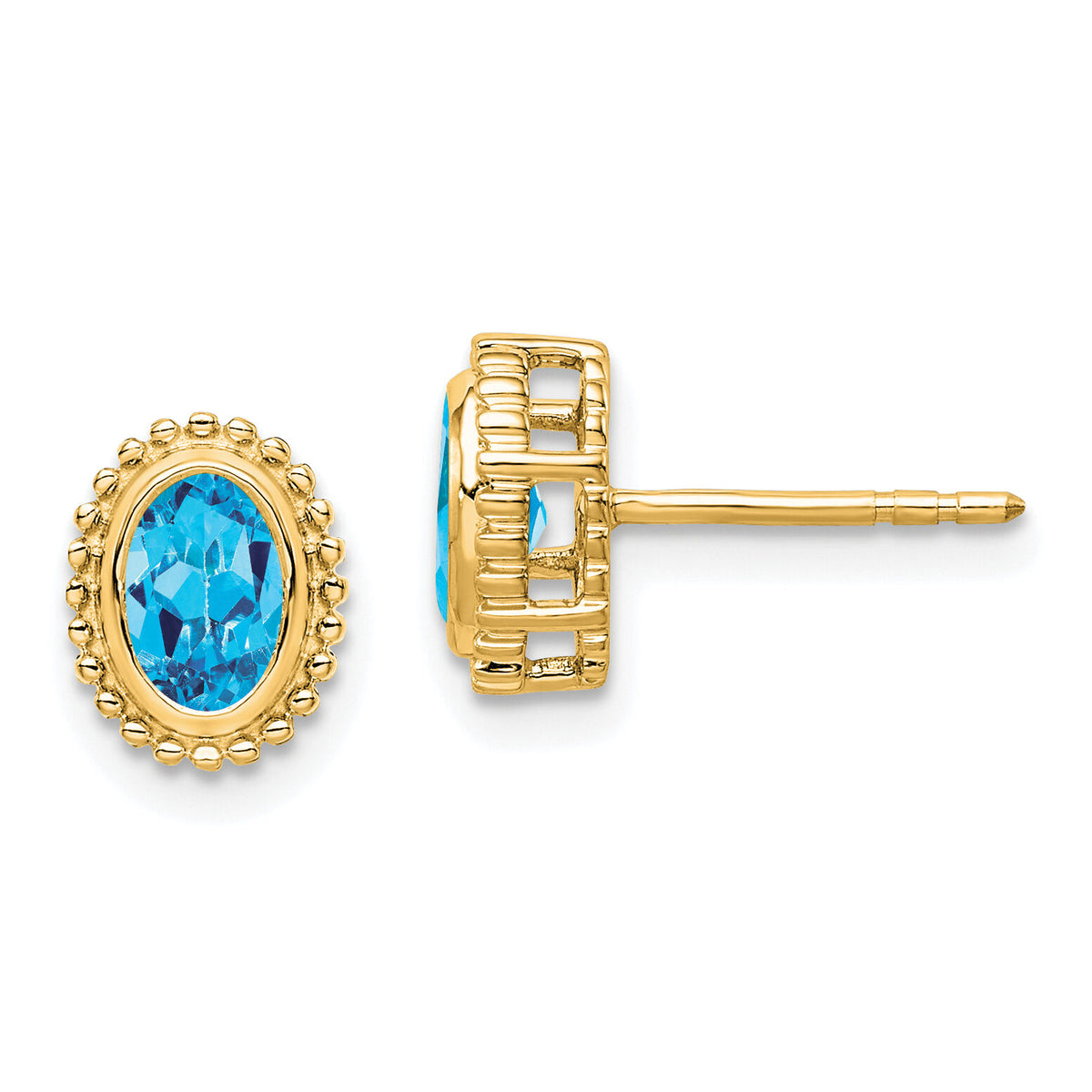 14k Oval Blue Topaz Post Earrings-EM7202-BT-Y