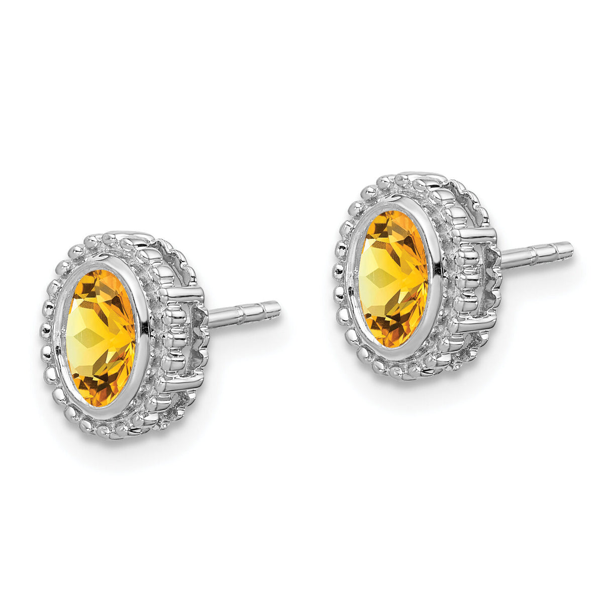 14k White Gold Oval Citrine Post Earrings-EM7202-CI-W