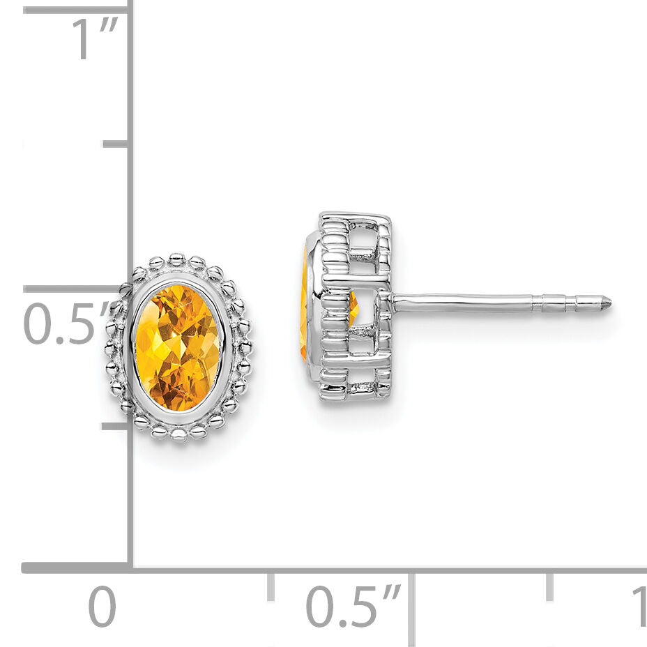 14k White Gold Oval Citrine Post Earrings-EM7202-CI-W
