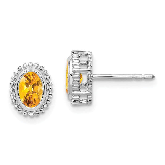 14k White Gold Oval Citrine Post Earrings-EM7202-CI-W