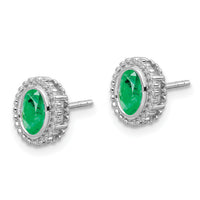 14k White Gold Oval Emerald Post Earrings-EM7202-EM-W