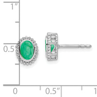 14k White Gold Oval Emerald Post Earrings-EM7202-EM-W