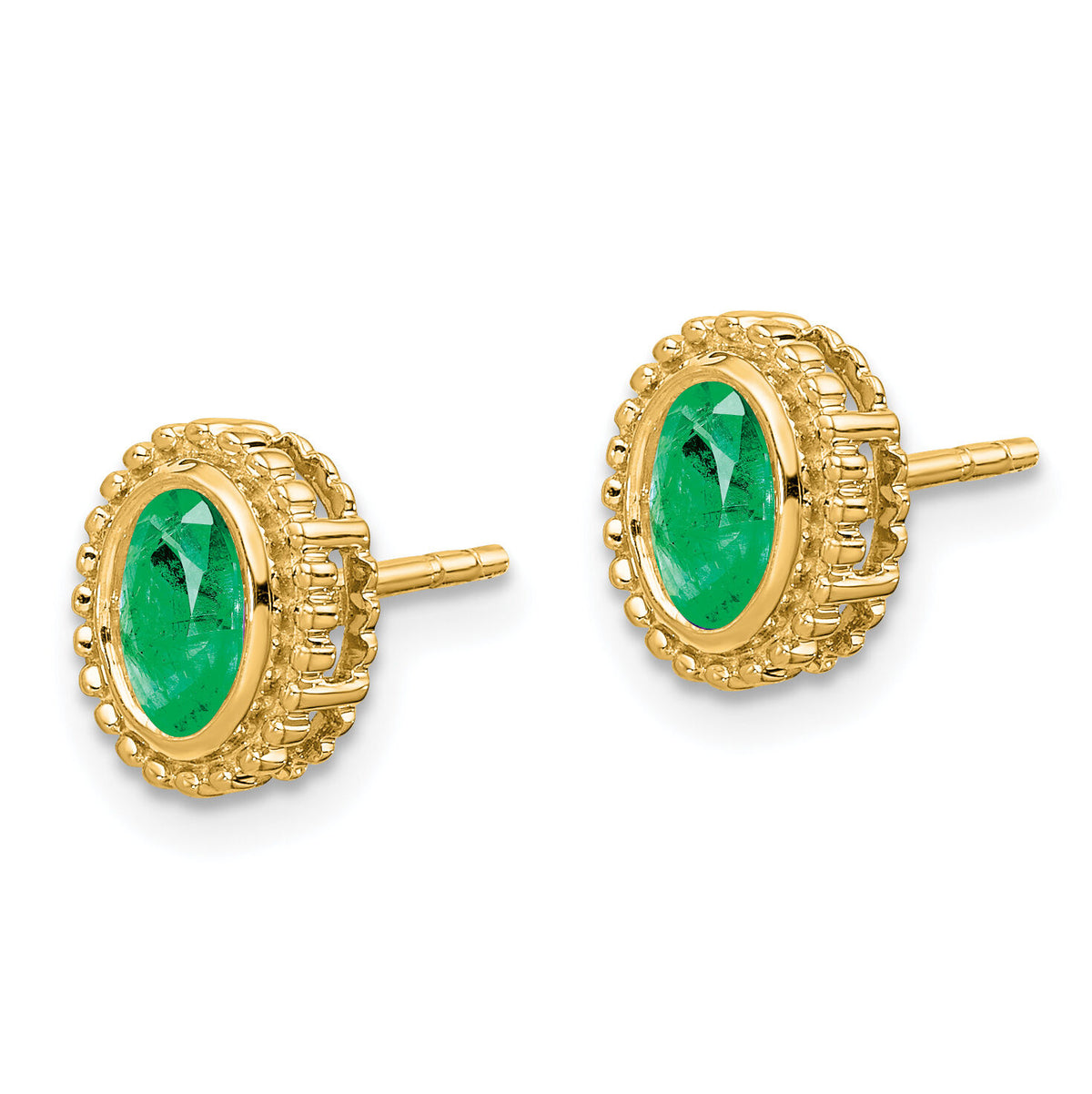 14k Oval Emerald Post Earrings-EM7202-EM-Y