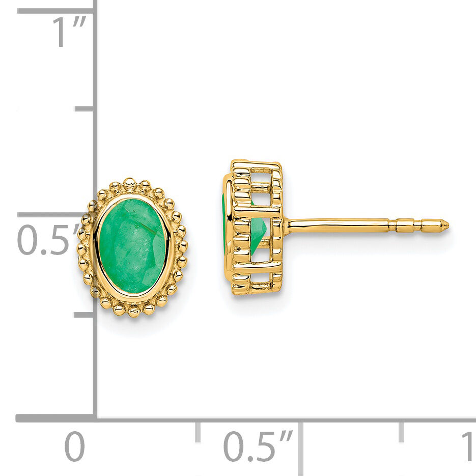 14k Oval Emerald Post Earrings-EM7202-EM-Y