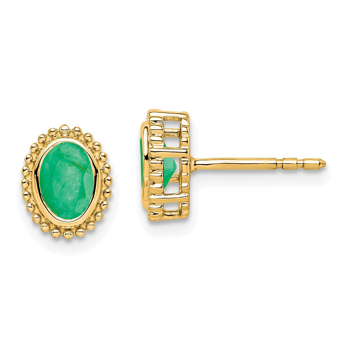 14k Oval Emerald Post Earrings-EM7202-EM-Y