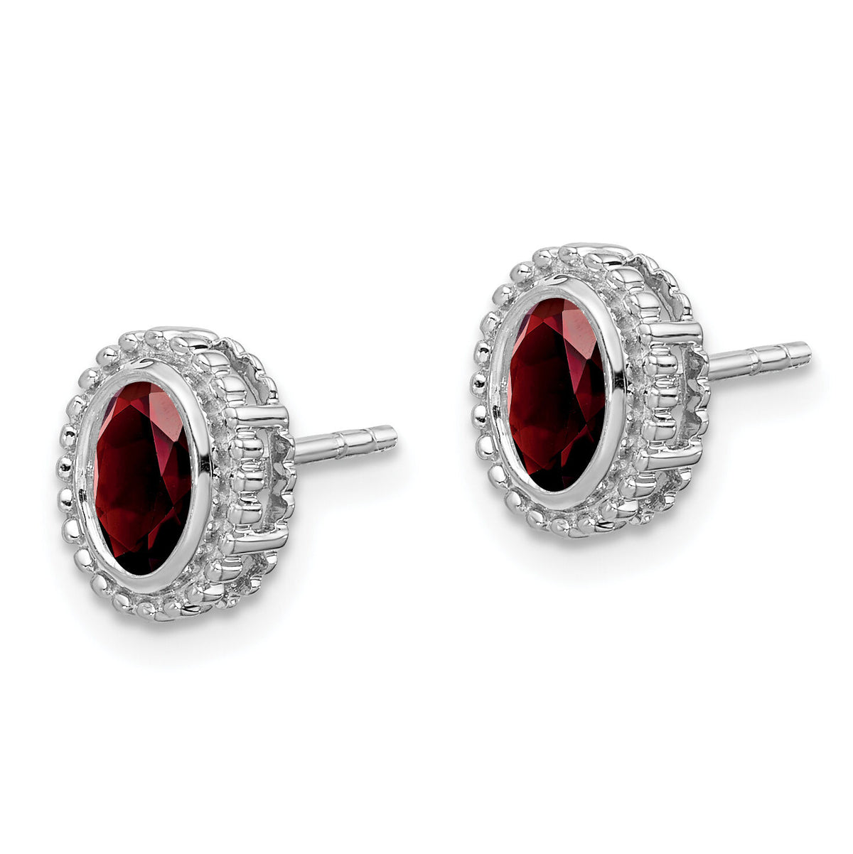 14k White Gold Oval Garnet Post Earrings-EM7202-GA-W
