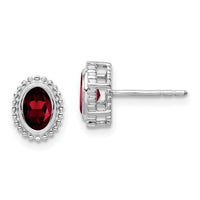 14k White Gold Oval Garnet Post Earrings-EM7202-GA-W