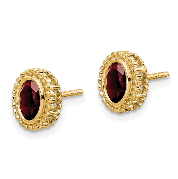 14k Oval Garnet Post Earrings-EM7202-GA-Y