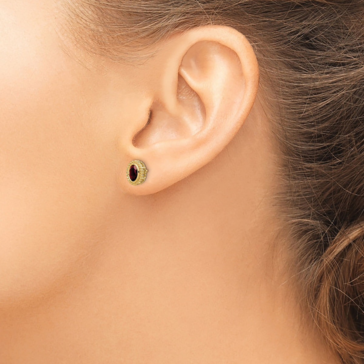 14k Oval Garnet Post Earrings-EM7202-GA-Y