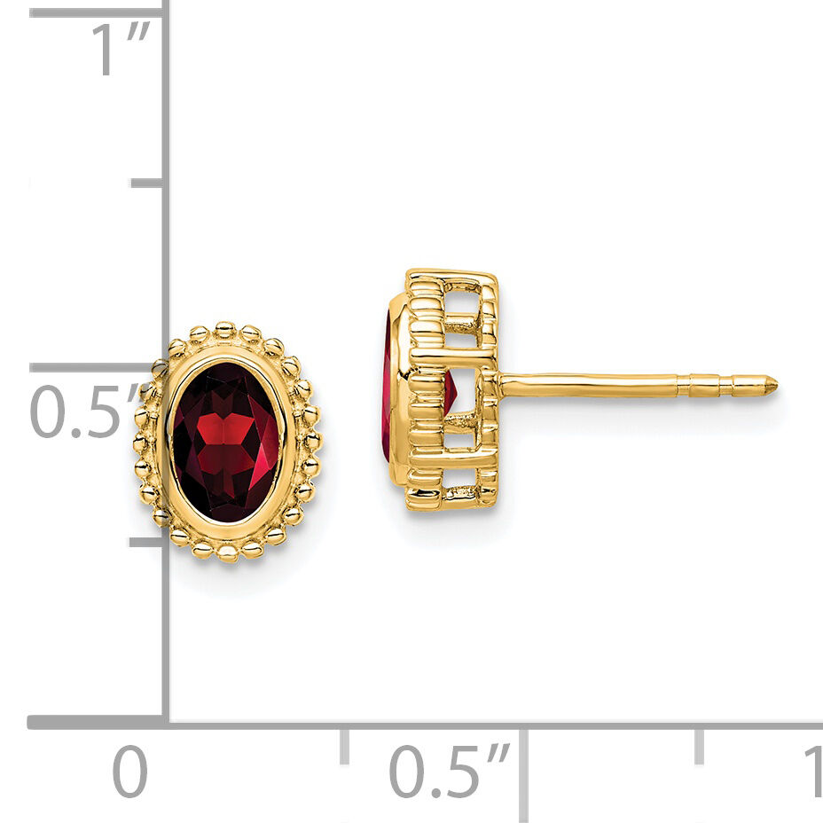 14k Oval Garnet Post Earrings-EM7202-GA-Y