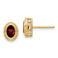 14k Oval Garnet Post Earrings-EM7202-GA-Y
