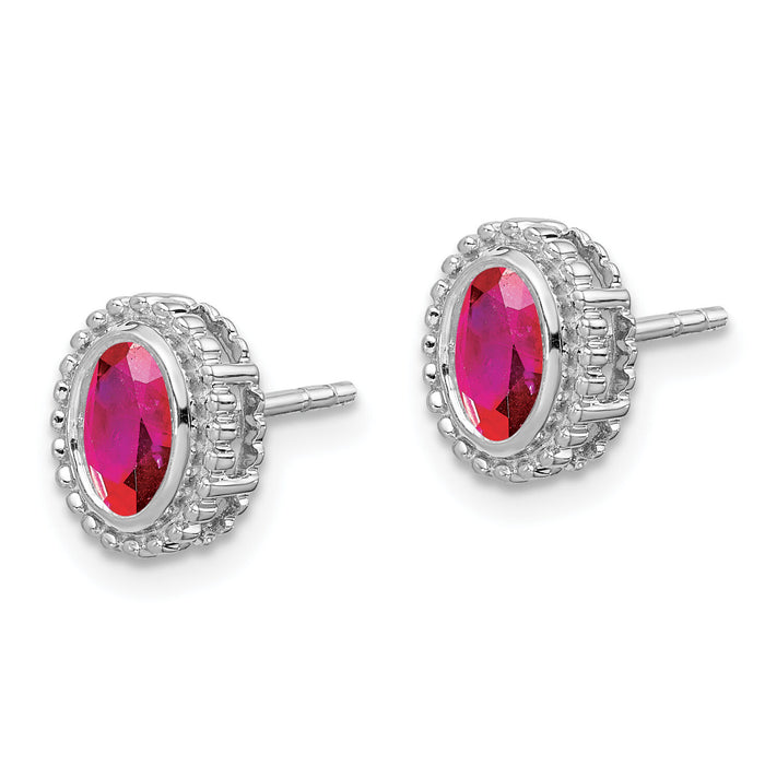 14k White Gold Oval Ruby Post Earrings-EM7202-RU-W