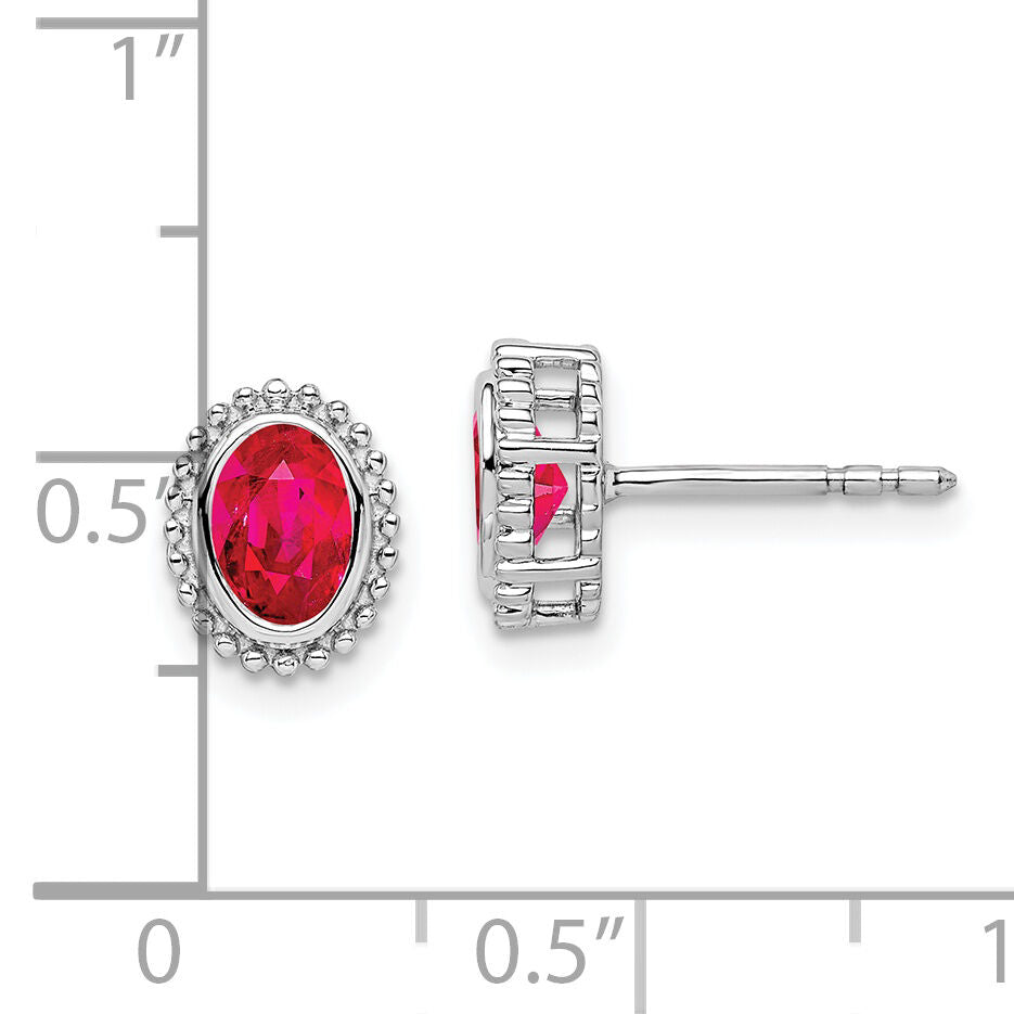 14k White Gold Oval Ruby Post Earrings-EM7202-RU-W