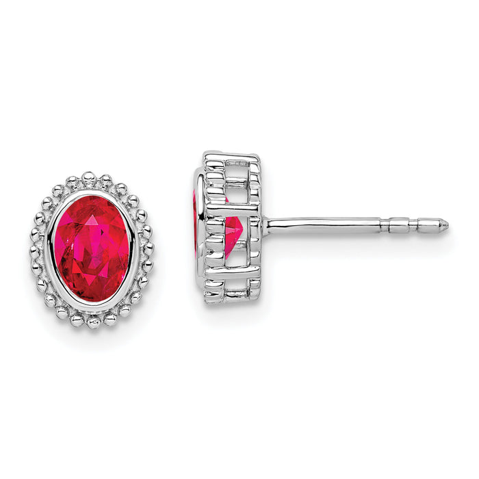 14k White Gold Oval Ruby Post Earrings-EM7202-RU-W