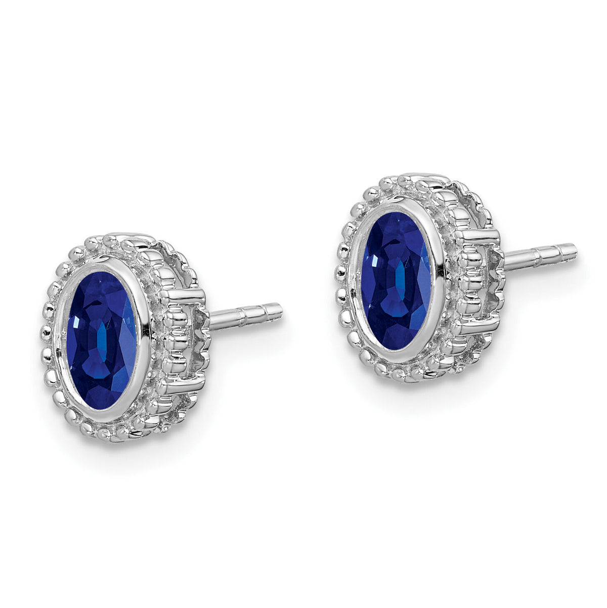 14k White Gold Oval Sapphire Post Earrings-EM7202-SA-W