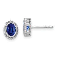 14k White Gold Oval Sapphire Post Earrings-EM7202-SA-W