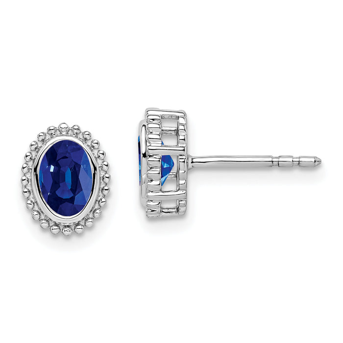 14k White Gold Oval Sapphire Post Earrings-EM7202-SA-W