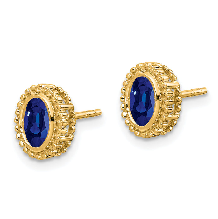 14k Oval Sapphire Post Earrings-EM7202-SA-Y