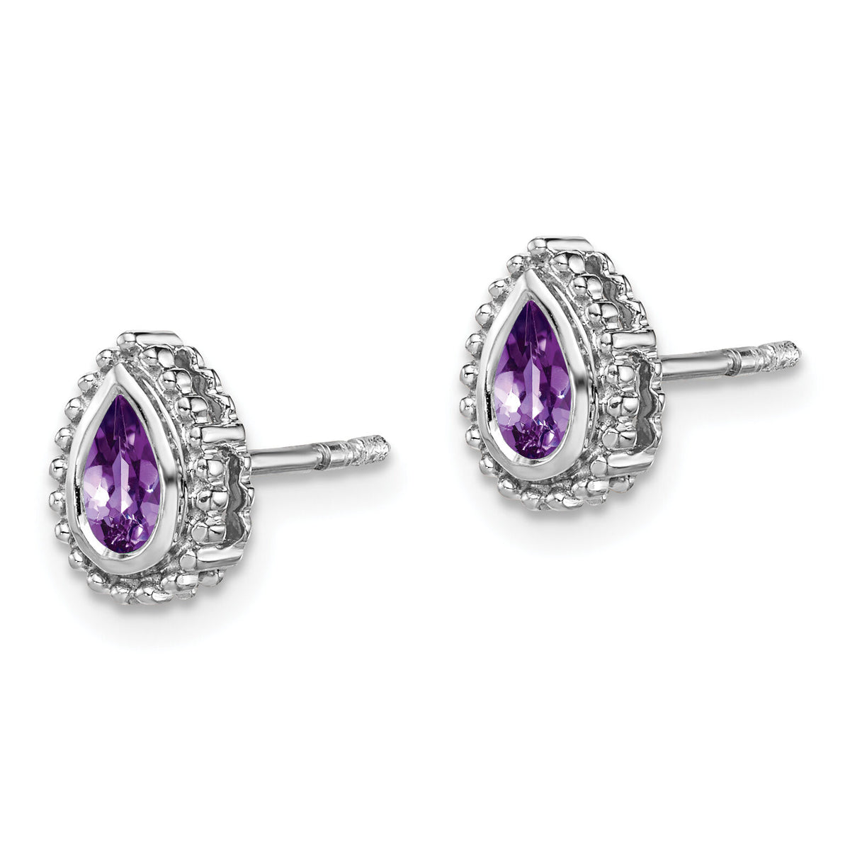14k White Gold Pear Amethyst Post Earrings-EM7203-AM-W